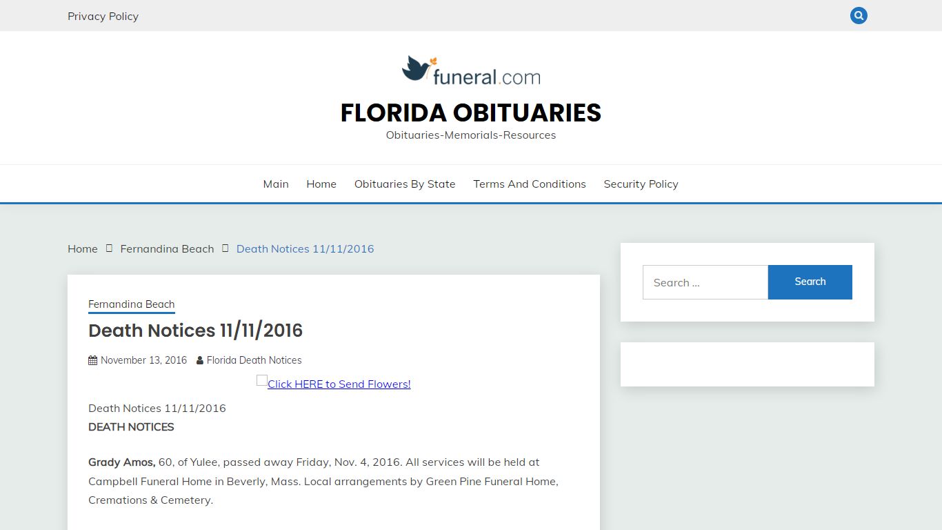 Death Notices 11/11/2016 – Florida Obituaries